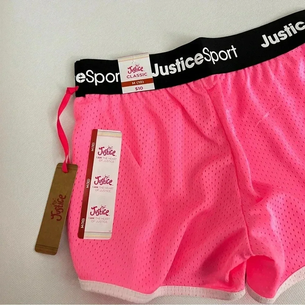 Justice Girls Core Solid Mesh Shorts Flash Pink/Black Elastic Waist Size Medium